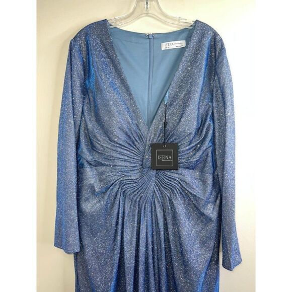 Ieena For MAC DUGGAL Sparkling Metallic Blue Shimmer Twist Front Gown Size 16 - Picture 3 of 10